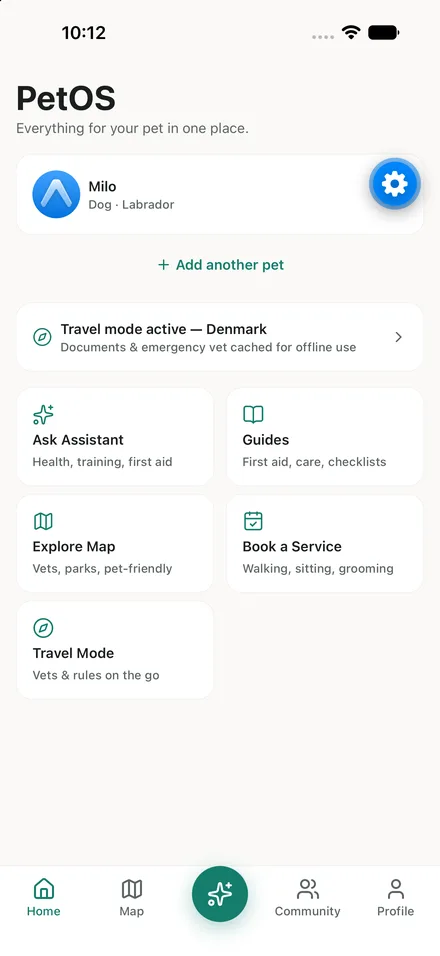 Home: your pet, your quick actions